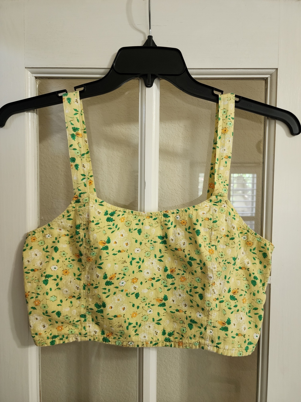 Aerie Yellow Floral Smocked Crop Tank Top Cottagecore Cotton Large